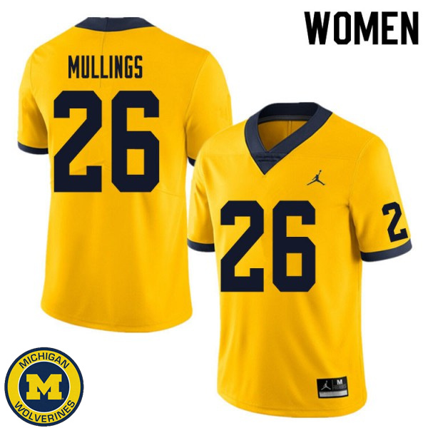 Women University of Michigan #26 Kalel Mullings Yellow Replica Jersey